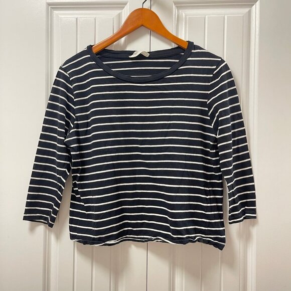 Zara Navy Striped Cropped Tee – Size L (Fits S/M for Oversized Look) - Picture 2 of 9